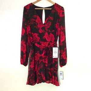 City Studio Black Red Floral with Little Gold Sparkles size 13 Juniors Dress